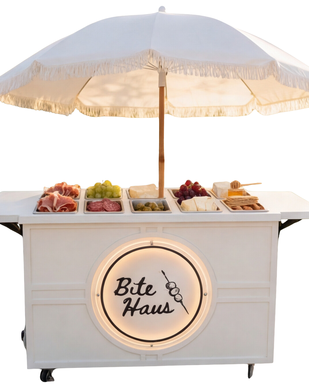BiteHaus charcuterie cart with cured meats and seasonal accompaniments