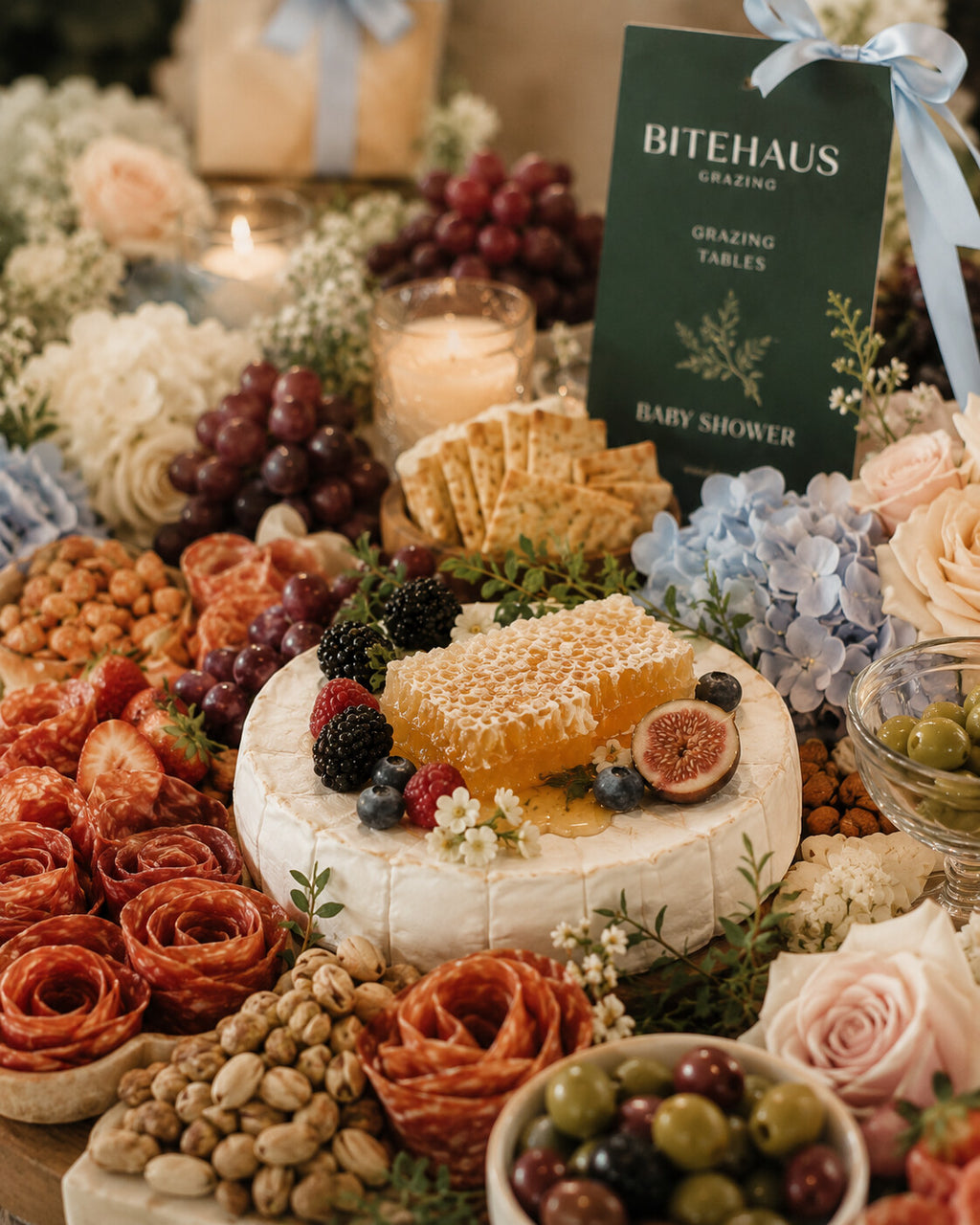 BiteHaus grazing table styled for a baby shower