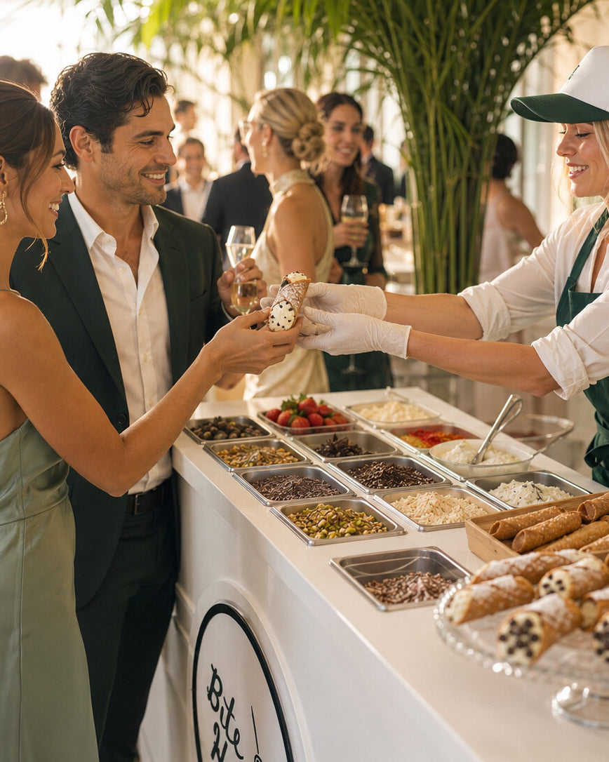 Live cannoli bar with fresh-filled shells and curated toppings by BiteHaus